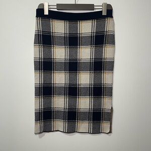 Ann Taylor Women’s Plaid Knit fall holiday Pencil Skirt Navy Yellow in Size M